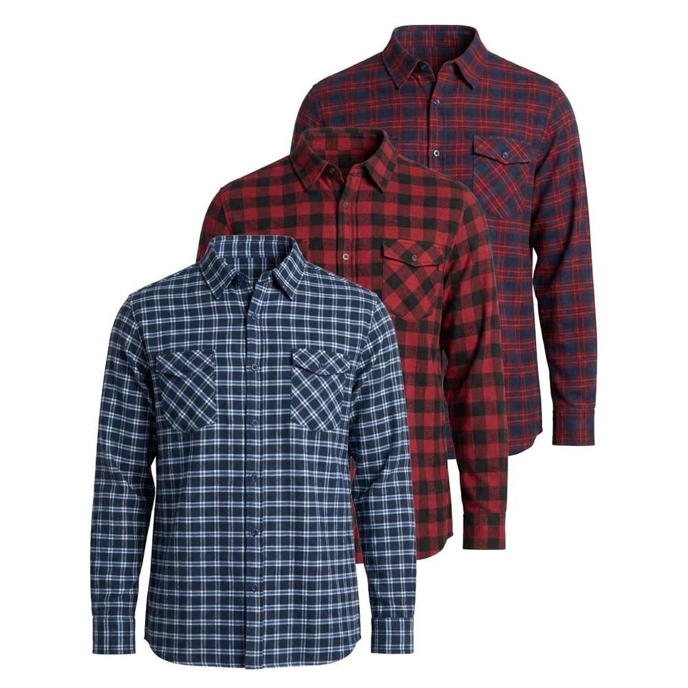 Real Essentials Mens 5XT Big & Tall Flannel Shirt 3 Pack Plaid Long Sleeve